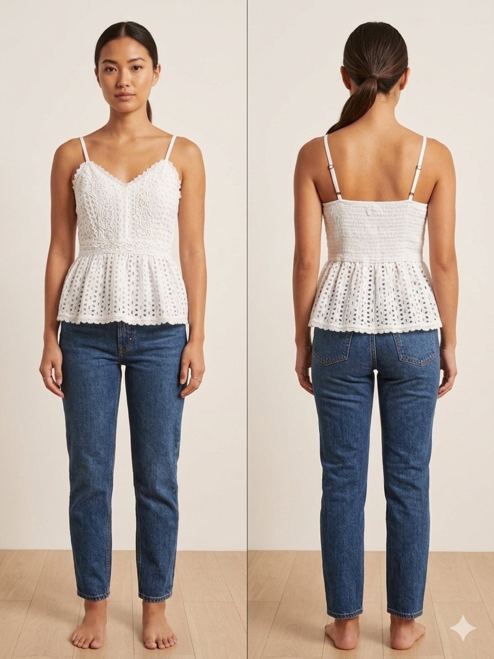 Japna White Lace Eyelet Peplum Cami